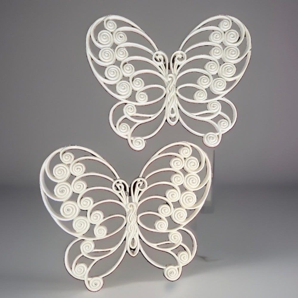 Burwood Products Butterfly Wall Hanging Set Cream 1629 MCM 1976 VTG 2pc 12.75"L